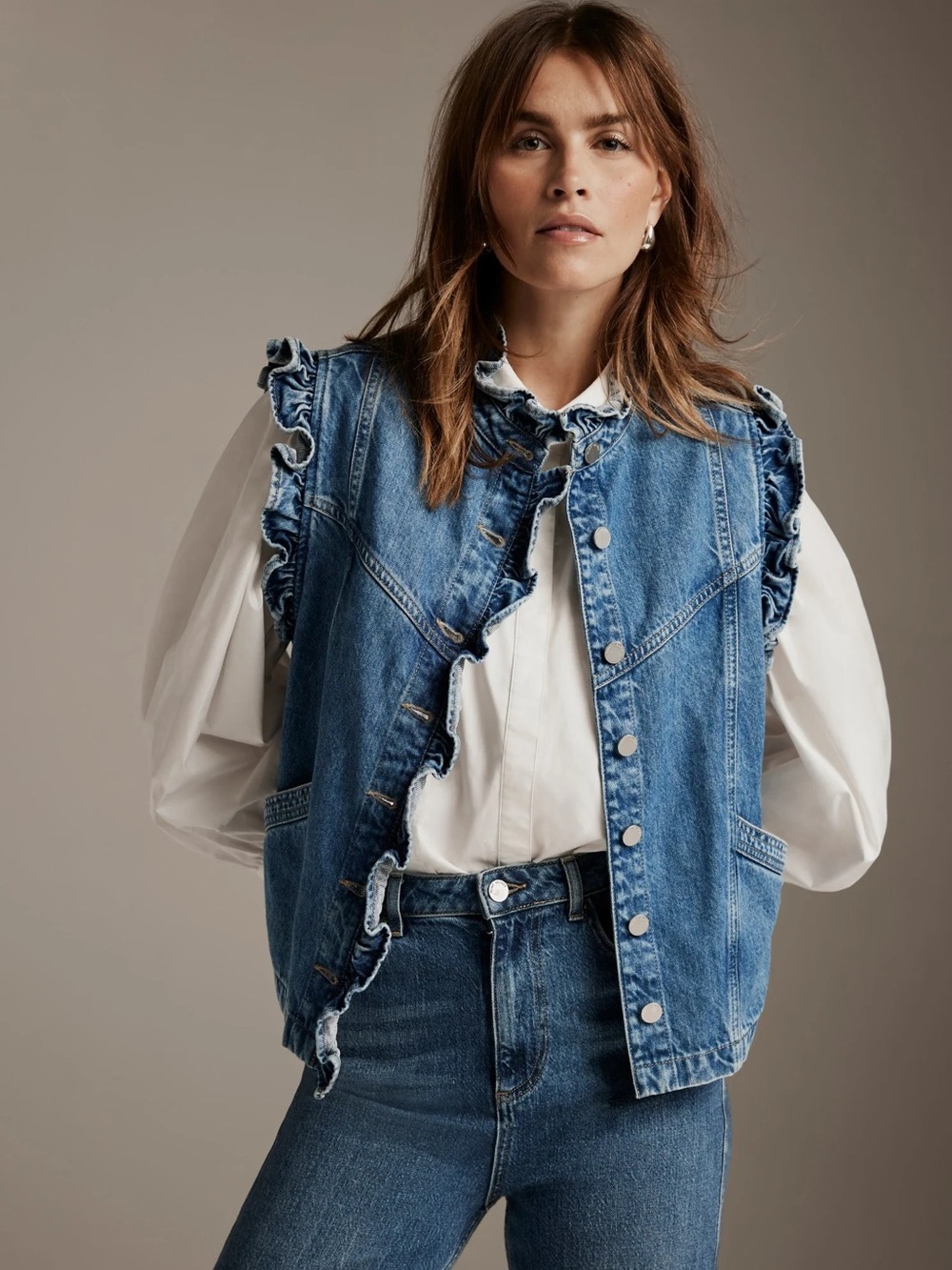 Women's Denim Ruffle Vest - XL
